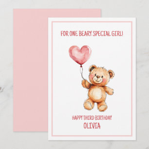 Schattige Roze Ballon Teddybeer Gefeliciteerd 3e V Kaart
