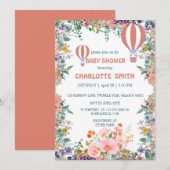 Schattige roze Ballon waterverf floral baby shower Kaart (Voorkant / Achterkant)