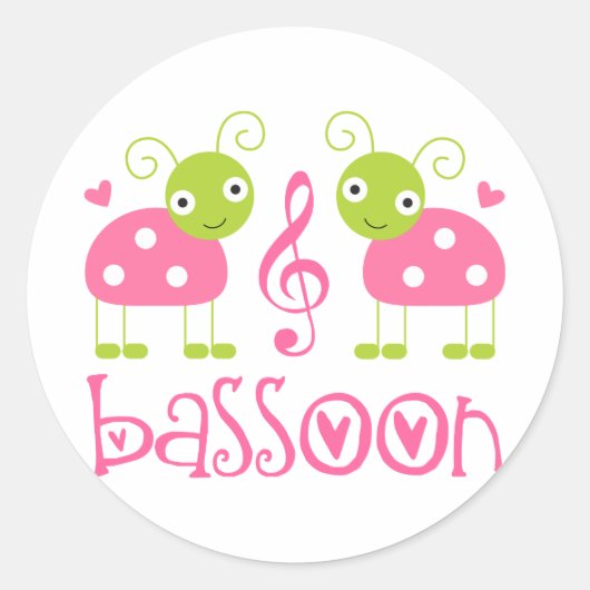 Schattige roze Bassoon Ladybug Music Gift Ronde Sticker (Voorkant)