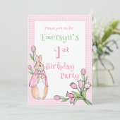 Schattige Roze Beatrix Potter 1e Verjaardagsfeest Kaart (Staand voorkant)