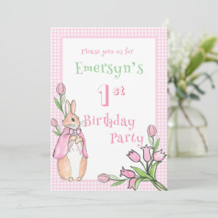 Schattige Roze Beatrix Potter 1e Verjaardagsfeest Kaart