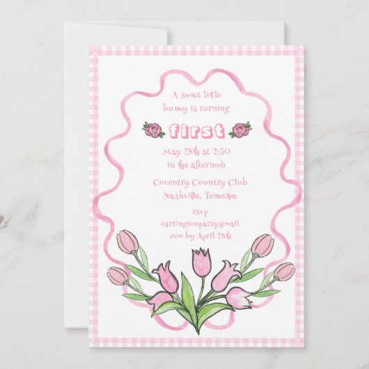 Schattige Roze Beatrix Potter 1e Verjaardagsfeest Kaart (Achterkant)