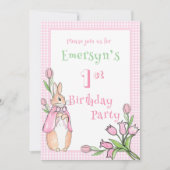 Schattige Roze Beatrix Potter 1e Verjaardagsfeest Kaart (Voorkant)