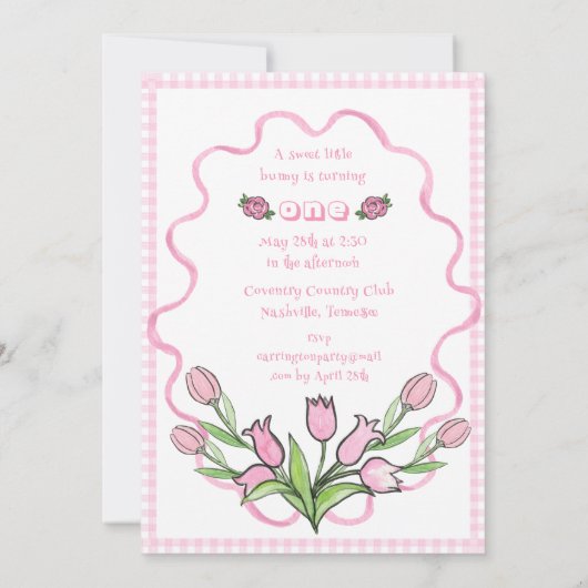 Schattige Roze Beatrix Potter 1e Verjaardagsfeest Kaart (Achterkant)