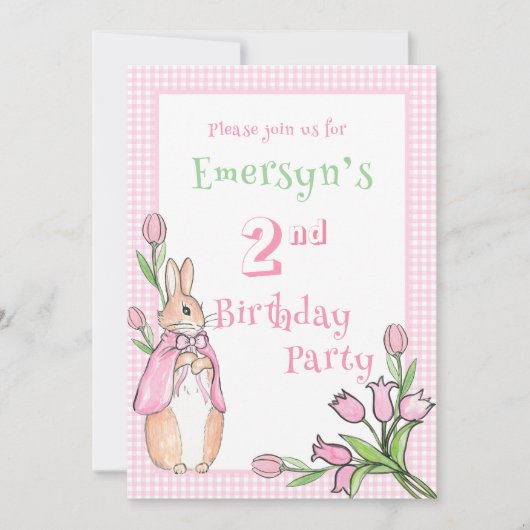 Schattige roze Beatrix Potter 2e verjaardagsfeestj Kaart (Voorkant)