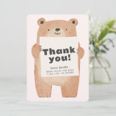 Schattige Roze Beer Baby Aankondiging Dank u (Staand voorkant)