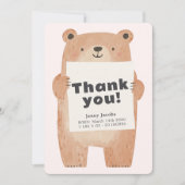 Schattige Roze Beer Baby Aankondiging Dank u (Voorkant)