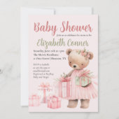 Schattige Roze Beer Baby shower Meisje Invitation Kaart (Voorkant)