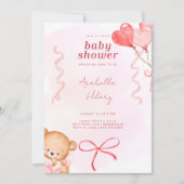 Schattige Roze Beer Bogen & Ballonnen Baby shower Kaart (Voorkant)