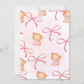 Schattige Roze Beer Bogen & Ballonnen Baby shower Kaart (Achterkant)