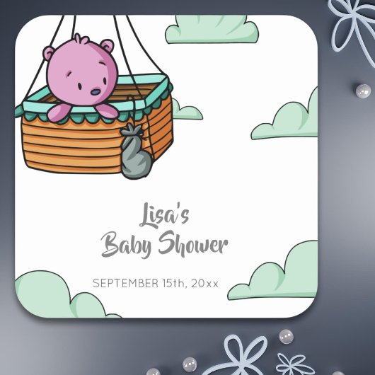 Schattige Roze Beer Cub Baby shower Vierkante Sticker