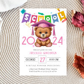 Schattige roze beer Kindergarten Afstuderen Uitnod Kaart