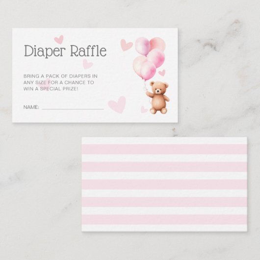 Schattige Roze Beren Baby showers luier Raffle Enc Informatiekaartje (Voorkant / Achterkant)