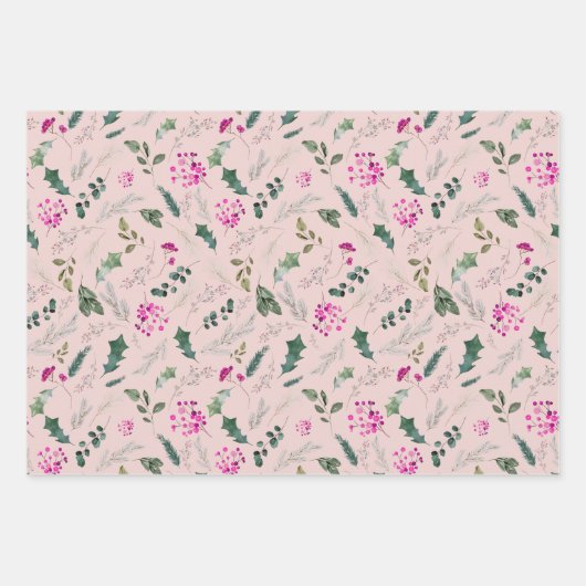 Schattige roze bessen cadeau inpakpapier vel (Voorkant 3)