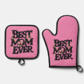 Schattige roze beste mam ooit ovenwant & pannenlap set (Voorkant)