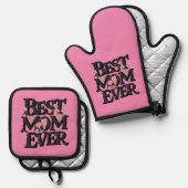 Schattige roze beste mam ooit ovenwant & pannenlap set (Voorkant / Achterkant)