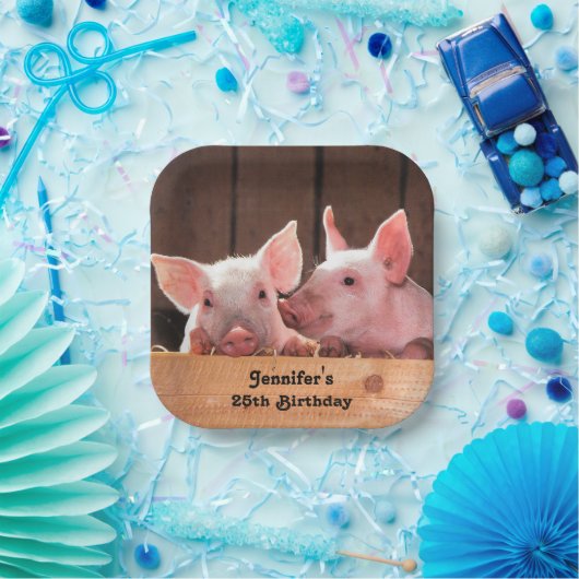 Schattige Roze Biggen Dierenfoto Verjaardag Papieren Bordje (Feest)