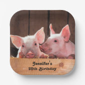 Schattige Roze Biggen Dierenfoto Verjaardag Papieren Bordje (Voorkant)
