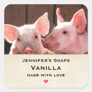 Schattige Roze Biggetjes Dierenfoto Zeep Business Vierkante Sticker
