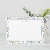 Schattige Roze & Blauw Bloemen Gepersonaliseerd Br Bedankkaart (Staand voorkant)