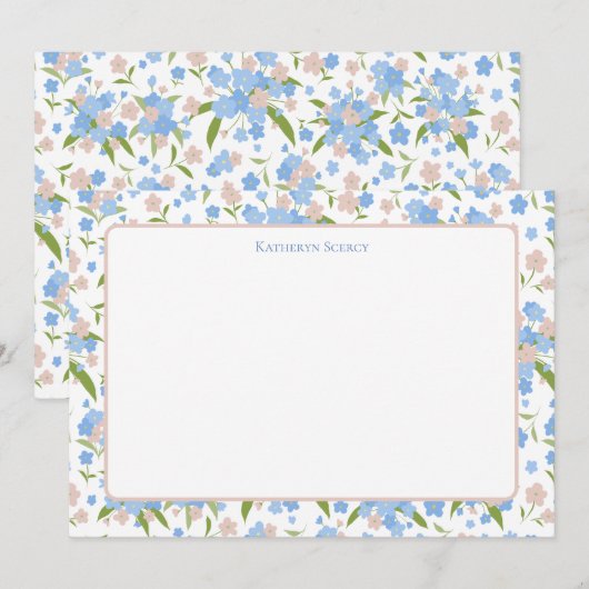 Schattige Roze & Blauw Bloemen Gepersonaliseerd Br Bedankkaart (Voorkant / Achterkant)