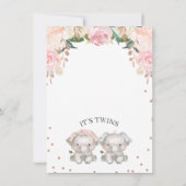 Schattige Roze Blauw Bloemen Tweeling Olifanten Ba Kaart (Achterkant)