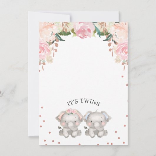 Schattige Roze Blauw Bloemen Tweeling Olifanten Ba Kaart (Achterkant)
