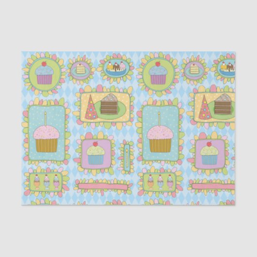 Schattige Roze Blauw Cupcake Dessert Verjaardagsfe Tissuepapier (Voorkant)