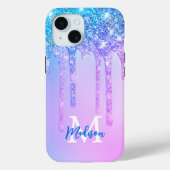 Schattige roze blauw Eenhoorn Glitter Drips monogr Case-Mate iPhone Case (Achterkant)