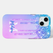 Schattige roze blauw Eenhoorn Glitter Drips monogr Case-Mate iPhone Case (Achterkant (horizontaal))