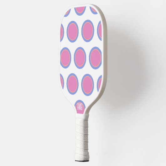 Schattige Roze Blauw en Sinaasappel Polka Dot Gepe Pickleball Paddle (Links)