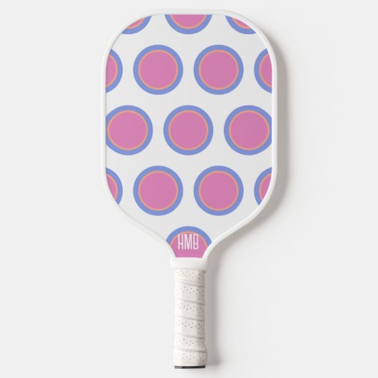 Schattige Roze Blauw en Sinaasappel Polka Dot Gepe Pickleball Paddle (Voorkant)