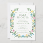 Schattige roze blauw geel wildflower boho baby sho kaart (Voorkant)