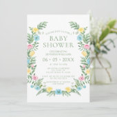 Schattige roze blauw geel wildflower boho baby sho kaart (Staand voorkant)