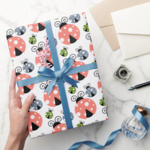 Schattige Roze, Blauw & Groen Ladybugs Patroon Cadeaupapier