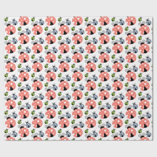Schattige Roze, Blauw & Groen Ladybugs Patroon Cadeaupapier (Vlak)