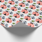 Schattige Roze, Blauw & Groen Ladybugs Patroon Cadeaupapier (Hoek)