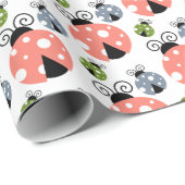 Schattige Roze, Blauw & Groen Ladybugs Patroon Cadeaupapier (Rol Hoek)