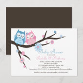 Schattige Roze & Blauw in Liefde Uil Paar Baby sho Kaart (Voorkant / Achterkant)