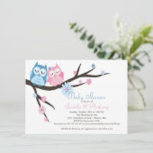 Schattige Roze & Blauw in Liefde Uil Paar Baby sho Kaart (Staand voorkant)