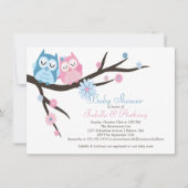 Schattige Roze & Blauw in Liefde Uil Paar Baby sho Kaart (Voorkant)