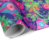 Schattige  roze blauw kerstversiering cadeaupapier (Rol Hoek)