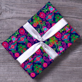 Schattige  roze blauw kerstversiering cadeaupapier