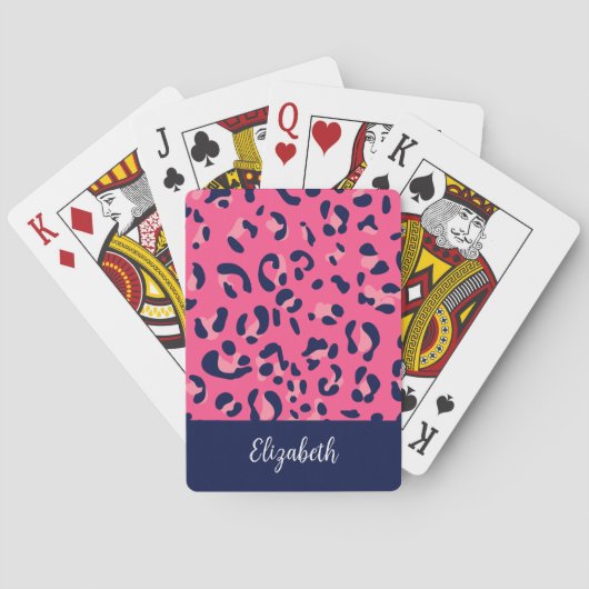 Schattige Roze Blauw Luipaard Print Naam Pokerkaarten (Achterkant)
