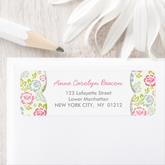 Schattige Roze & Blauw Meisje Bloemen Etiket (Insitu)