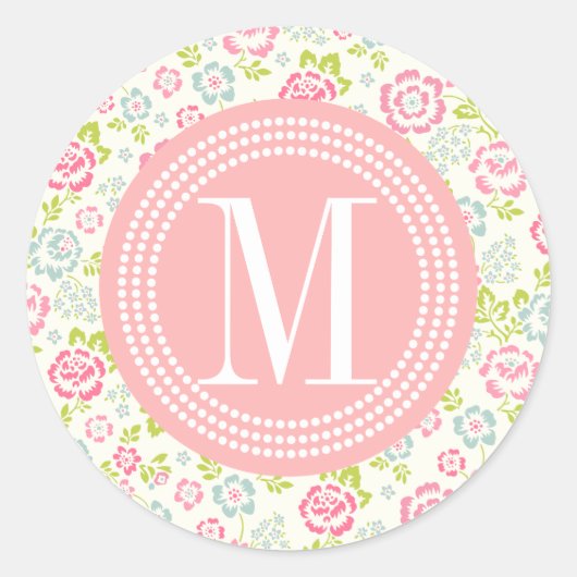Schattige Roze & Blauw Meisje Bloemen Gepersonalis Ronde Sticker (Voorkant)