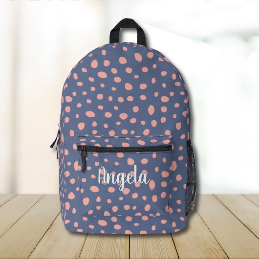 Schattige Roze Blauw Polka Dots Monogram Naam Bedrukte Rugzak