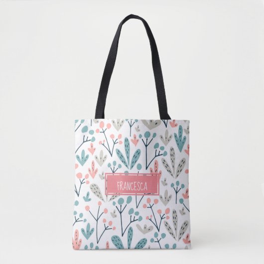 Schattige Roze Blauw Scandinavisch Planten Patroon Tote Bag (Voorkant)