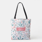 Schattige Roze Blauw Scandinavisch Planten Patroon Tote Bag (Achterkant)