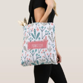 Schattige Roze Blauw Scandinavisch Planten Patroon Tote Bag (Dichtbij)